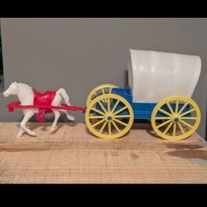 Vintage 50's-60's MPC Plastic Covered Chuckwagon and Horse Toy!